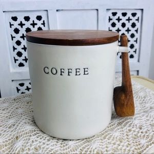 Hearth & Hand Stoneware Coffee Canister With Scoop Wood Lid